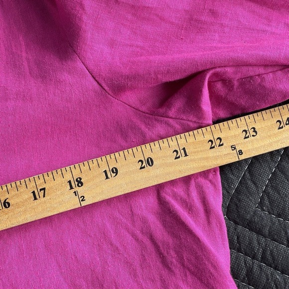 LRL Lauren Ralph Lauren Top Womens Large Pink Linen V-neck Long Sleeve Roll Tab - Picture 7 of 9
